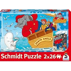 Schmidt Spiele - Benjamin Blmchen als Lokomotivfhrer/auf See, 2x26 Teile Puzzle