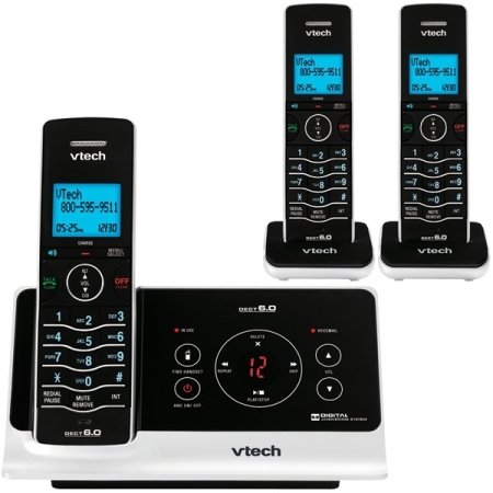 Vtech DECT 6.0 Black/White 3-Handset Cordless Phone System with Digital Answering Device and Caller ID (LS6225-3)