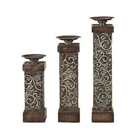 Deluxe Wood and Metal Vine Pattern Candle Holders (Set of 3) by ecWorld