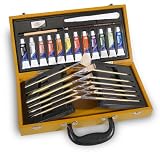 Acrylic Artists Set Includes Paints, Brushes And Other Essentials In A Sturdy Wood Carrying Case