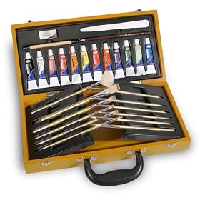 Acrylic Artists Set Includes Paints, Brushes And Other Essentials In A Sturdy Wood Carrying Case