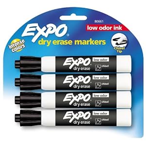 Expo Low Odor Chisel Tip Dry Erase Markers, 4 Black Markers (80661)