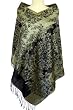 SilkNOW Silk and Pashmina Wool with Traditional Floral Pattern Black Shawl