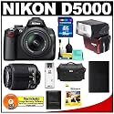 Nikon D5000 Digital SLR Camera w/ 18-55mm VR Lens & 55-200mm VR Zoom Lens with Sunpak PF30X Flash + 16GB Memory Card + Spare EN-EL9 Battery + Case + Cameta Bonus Accessory Kit + Nikon School DVD