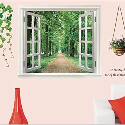 Dingoo Beautiful Large Window Green Woods Wall Stickers Decal for Bedroom Living Room
