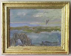 Carmel Seascape, Original Oil Painting on Canvas By Carmel Art Association Artist Janet Ament de la Roche - Framed Artwork, Gold Leaf Frame