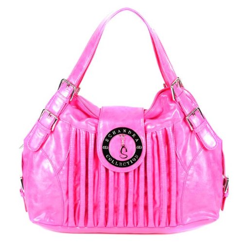 Schandra Faux Leather Shoulder Bag Flap Detail Silvertone Hardware