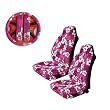 A Set of 5 Pc. Universal-fit Hawaiian Hibiscus Floral Print Front Bucket Seat Cover, Steering Wheel Cover and Shoulder Harness Pressure Relief Cover - Pink