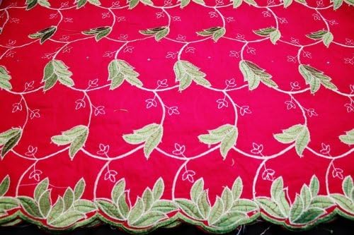 Fuchsia, Poly Cotton Embroidery Lace Fabric, African Design Textile in 10 Colors