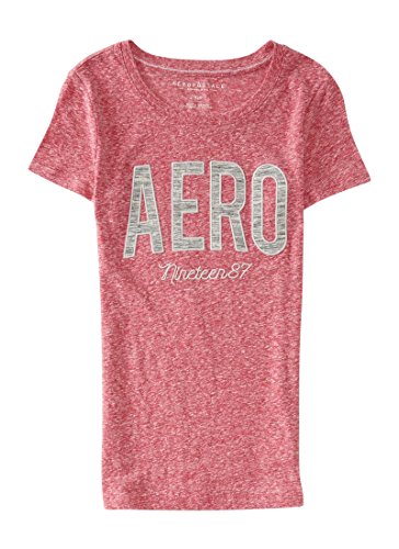 Aeropostale Women's Space-Dye Aero Heathered Graphic T Shirt S Red Bark