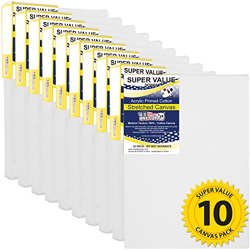 US Art Supply 8 x 10 inch Super Value Quality Acid Free Stretched Canvas 10-Pack - 3/4 Profile Primed Gesso (Super Value Pack of 10 Canvases)