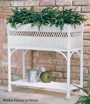 Weather-Resistant Resin Rectangular Wicker Planter in White