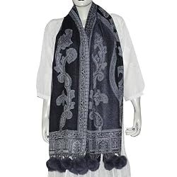 Wool Long Scarf Winter Fashion Handcrafted Items Clothes from India with Pom-Pom 28 x 72 inches