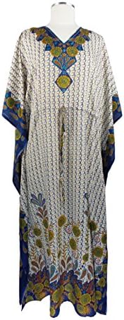 California Breeze Women's Indian V-neck Floral Print Caftan Dress (BLUE)