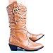 West Blvd Womens MOSCOW COWBOY Boots Cowgirl Western Roper Studded Slouch Shoes, Tan Pu, US 6.5