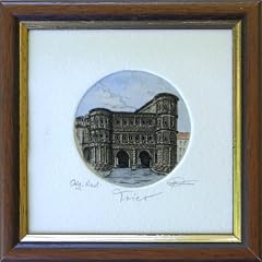 Porta Nigra in Trier Original Radierung von Kurt Ries gerahmt in Echtholzrahmen mit Goldkante 10x10cm aus der Serie Stadtmotive der Edition RIES