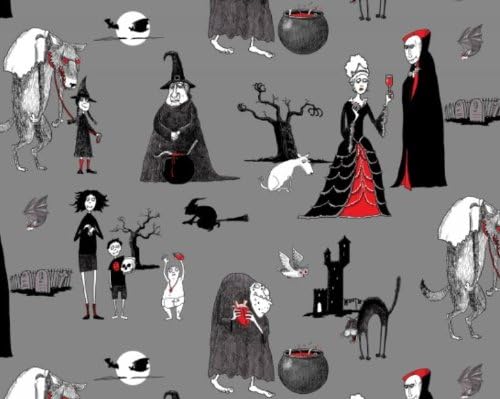 Elizabeth Studio 'The Oddity Family' Gathers on the Lawn Halloween Cotton Fabric By the Yard