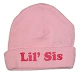 Lil' Sis 100% Cotton Ribbed Baby Beanie Hat, Newborn Size