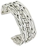 Sterling Silver Double Celtic Braid Wire Cuff Bangle Bracelet with Bamboo center 23 mm (7/8 in.) wide