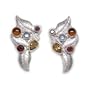 Sterling Silver Garnet, Amber, Citrine, and Rainbow Moonstone Clip-On Earrings By Sajen