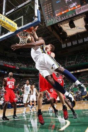 New Jersey Nets v Utah Jazz: Al Jefferson and Brook Lopez Photographic Poster Print by Melissa Majchrzak, 16x24