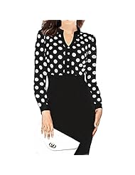 V-neck Illusion Pleated Polyester Long Sleeves Polka Dot Print Party Dress/Tunic/Mini Dress 