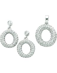 Sterling Silver CZ Circle Earring and Pendant Set