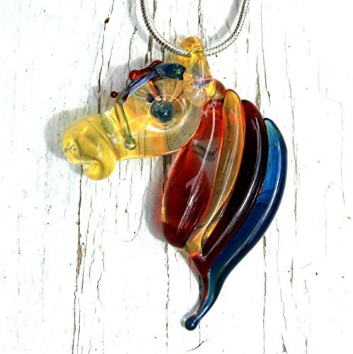Glass Horse Necklace, Equine Head Pendant, Lampwork Animal Mustang Hand blown SRA Born of Fire