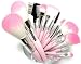 16 Piece Pink Synthetic Vegan Makeup Brush Set with Pink Bow Bag