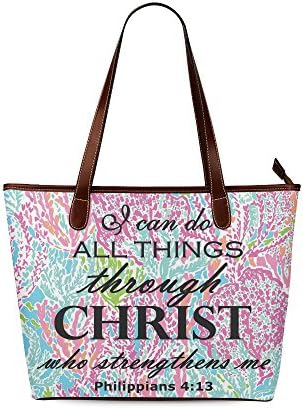 Fashion Bag Custom I can do all things through Christ who strengthens me - Philippians 4:13 - Bible verse Shoulder Tote Bag