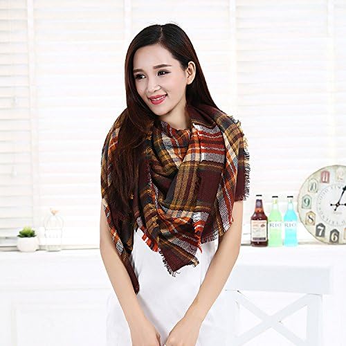 Unisex Winter Warm Thicken Plaid Tartan Scarf Large Soft Wrap Shawl (brown)