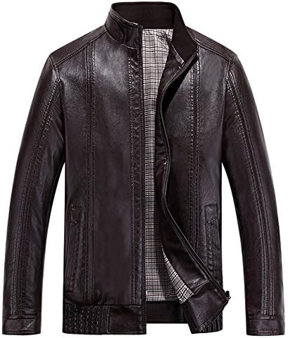 Cheruna Men's Retro Slim Stand Collar Zip-up Pu Leather Jacket Brown 2XL