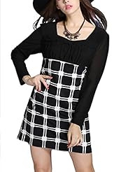 Plus Size A-line V-neck Long Sleeves Above the Knee Empire   Waistline Winter Chiffon/Polyester Plaid Print  Shirt Mini Dress 