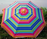 RIO Groundbreaker Universal 7-ft Beach Umbrella with Wind Vent, Tilt, and SPF 125 Sun Protection - Tropical Cabana Stripes