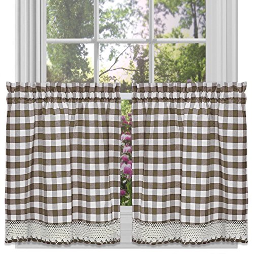 Achim Home Furnishings Buffalo Check Tier Pair, 58-Inch by 36-Inch, Taupe