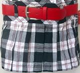 Girl Size Small 6, Black White and Red Plaid Skirt, Belted Scooter, Red Belt