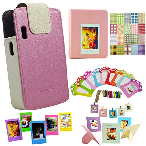 PD251 Pocket Photo Printer Accessories Bundle -- PD251 Exclusive Protective Case/ Instax Mini Album/ Photo Frame(Paper and Plastic)/ Wall Hang Frame/ Colorful Decor Sticker Borders (Pink)