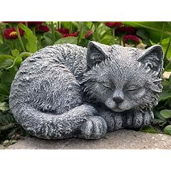 Steinfigur Katze schlafend Steinguss Schiefergrau