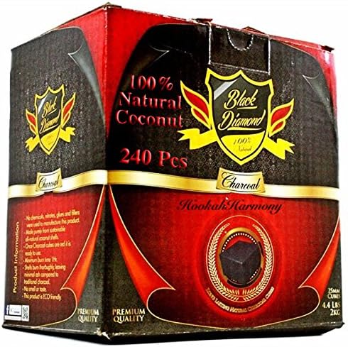 Black Diamond 240 Pieces Flat Natural 100% Natural Coconut Shell Hookah Charcoal 2kg Box Premium Shisha Coal Makers Of Dream D-Hose Bonus Sheecool Hanging Tongs