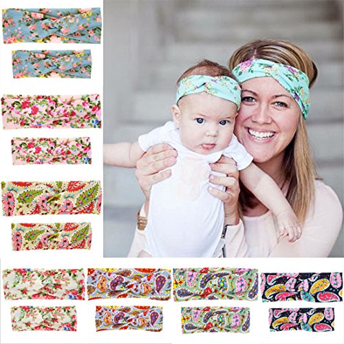 PGXT Parent Child Bow Floral Soft Turban Headband Head Wrap Knotted Hair Band