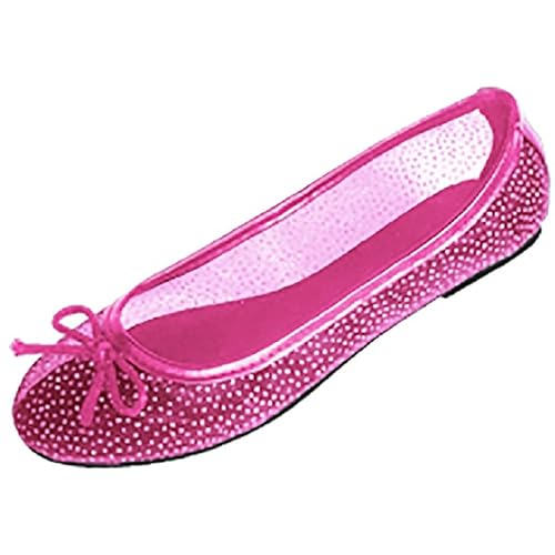 Womens Mesh Ballet Flats Shoes W/Glitter Dot Detail & Bow 5 Colors