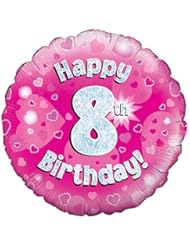 Toy: Round Pink Holographic 18" 8th Birthday Foil Helium Balloon (Not Inflated) - Happy 8th Birthday - Oaktree UK