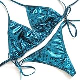 熱視線☆目立つブルーメタリックビーチ姫Tバック三角ビキニ水着/青BLUE