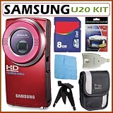 Samsung HMX-U20 Ultra-Compact Full-HD Camcorder with 3x Optical Zoom and 2-inch LCD in Red + 8GB Accessory Kit