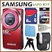 Samsung HMX-U20 Ultra-Compact Full-HD Camcorder with 3x Optical Zoom and 2-inch LCD in Red + 8GB Accessory Kit