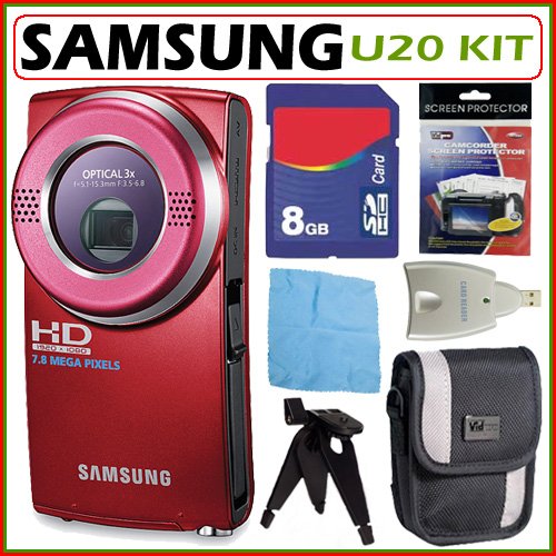Samsung HMX-U20 Ultra-Compact Full-HD Camcorder with 3x Optical Zoom and 2-inch LCD in Red + 8GB Accessory Kit Samsung HMX-U20 Ultra-Compact Full-HD Camcorder with 3x Optical Zoom and 2-inch LCD in Red + 8GB Accessory Kit