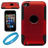 Metallic Red Protective Dual Hard Case and Soft Silicone Skin for Apple iPod Touch 5th Generation (iPod Touch 5 Latest Gen) and Apple iPod Touch 4th Generation, 4th Gen (8GB, 16GB, 32GB, 64GB)