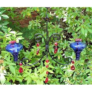 Parasol CH2B-B Mini-Blossom Double Chandelier Blown Glass Hummingbird Feeder - Blue by 
