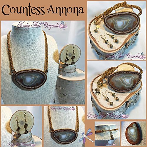 Countess Annona - Brown Agate Slice Beadwoven Necklace and Earrings Set