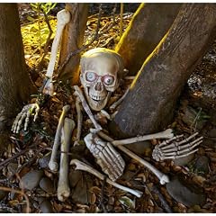 Skelett Gebeine Totensch�del mit Leuchtaugen, Sound und Bewegungsmelder 18 teiliges Horror Deko Schocker Set reagiert auf Bewegung und beginnt mit den Augen zu blinken und zu lachen wenn jemand den Weg des Knochenmonsters kreuzt Halloween Horror Deko Sensation USA Hammer